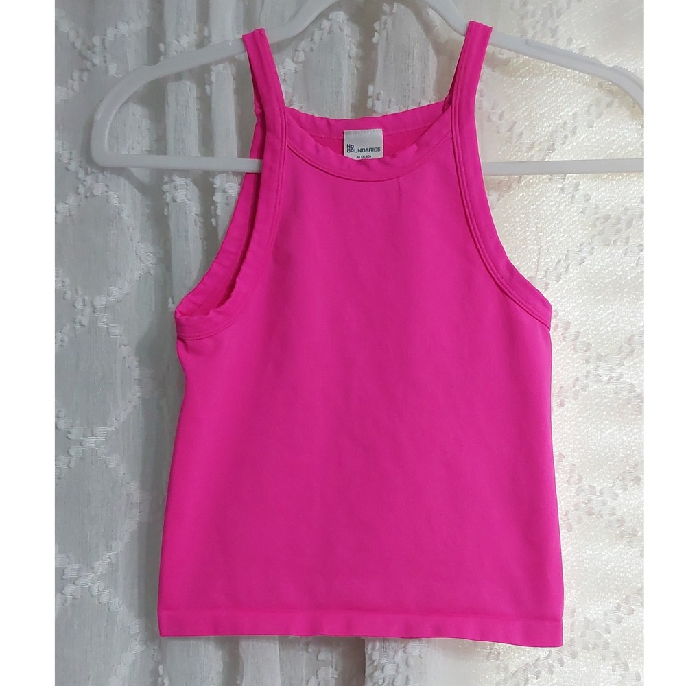 No Boundaries Hot Pink High Neck Tank Top Sleeveless Shirt Womens Medium 8-10